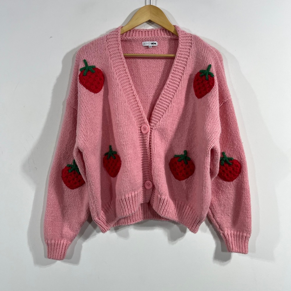 Fashion Nova Coquette Fruit Strawberry Knit Cottagecore Cardigan Sweater Medium